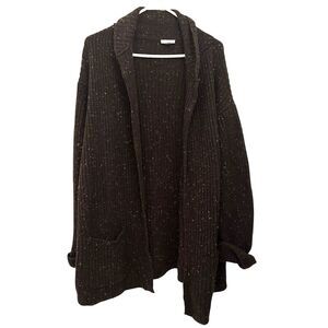 J. Jill Wool and Nylon Blend Dark Brown Marled Long Open Knit Cardigan Size M P